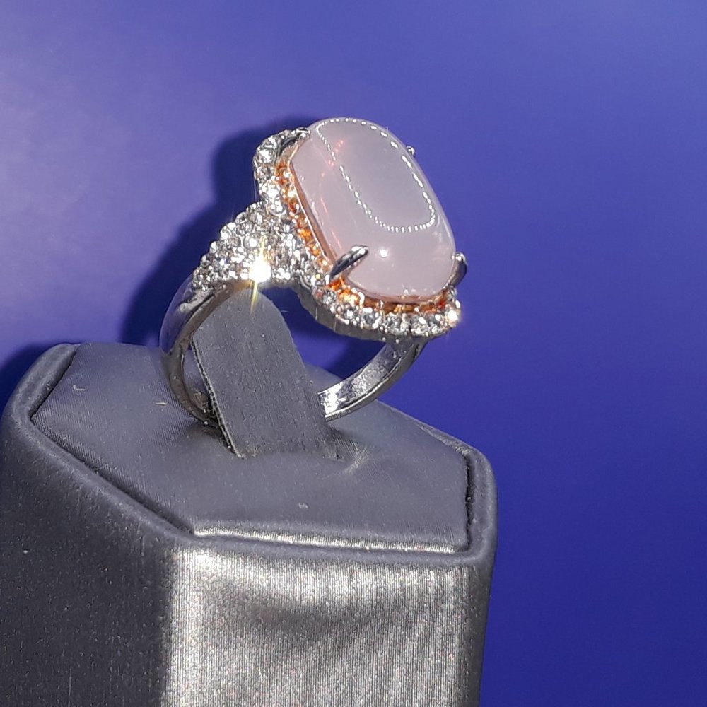 Soft Pink and Crystal .925 Ring